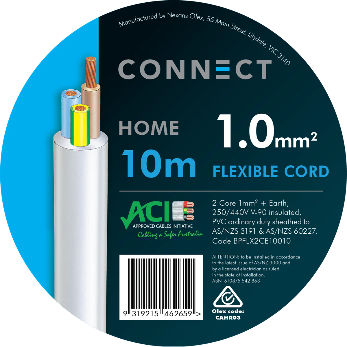 Cable Elec Flex 3 Core - 1mm x 10m - White Sheath - 450/750 Volt