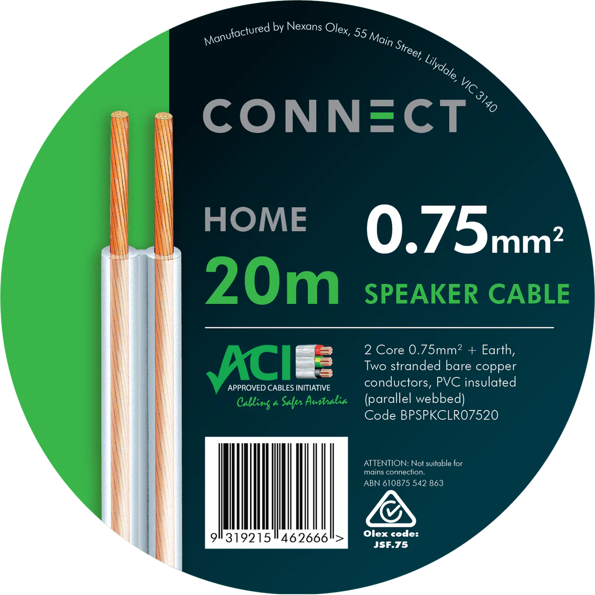 Cable Elect Speaker Cable - 0.75mm x 20m - Clear Sheath - Flexible