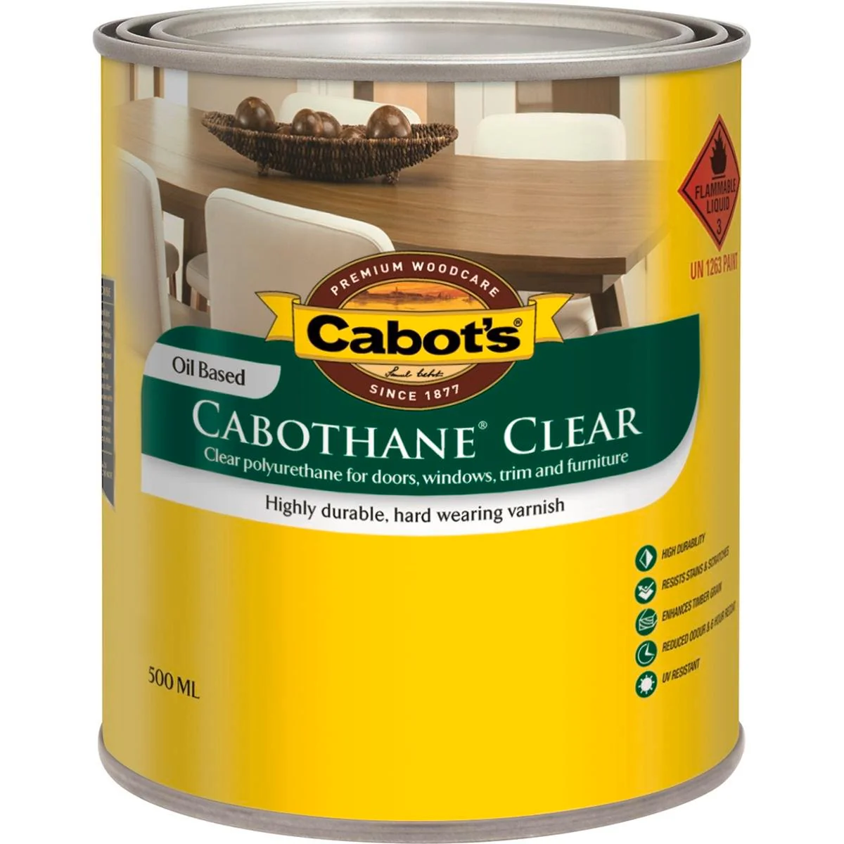 Cabot S 500ml Satin Oil Based Clear Polyurethane Timber Varnish