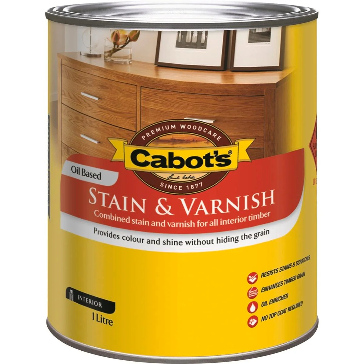Cabot Satin Stain and Varnish - 1L - Jarrah - Oil Based - Deep Penetration