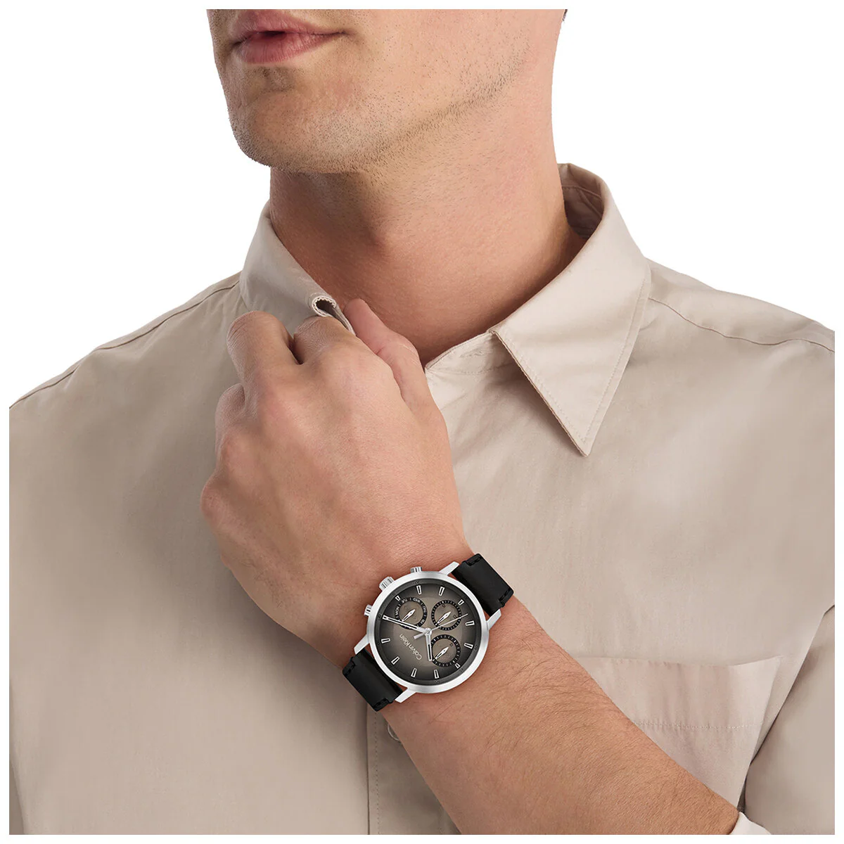 Calvin Klein Gauge Men's Quartz Watch 41mm Black Leather Sepia Dial 25200496 - Image 4