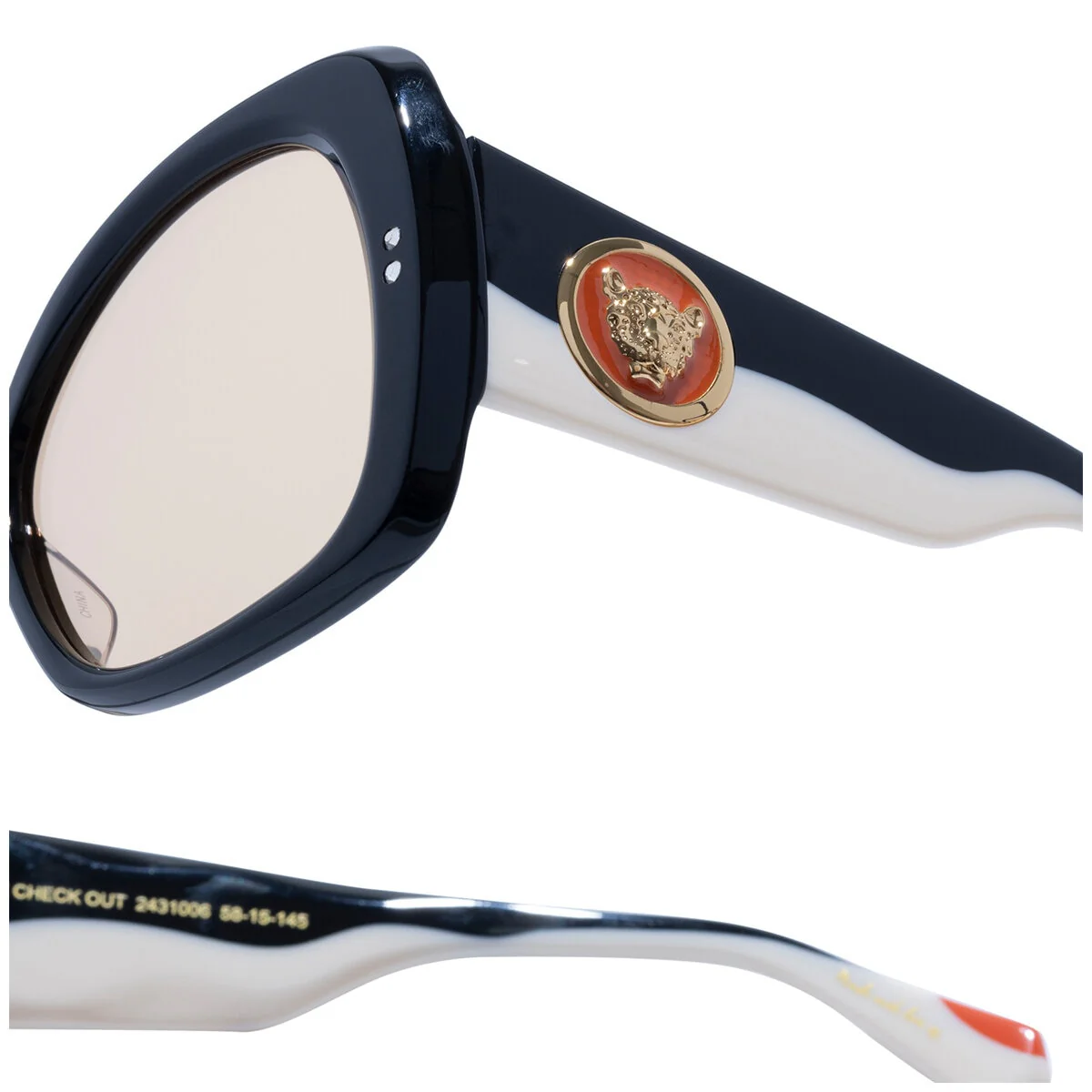 Camilla Women's Butterfly Sunglasses CAM2431006 Black/Ivory Acetate Amber - Image 3