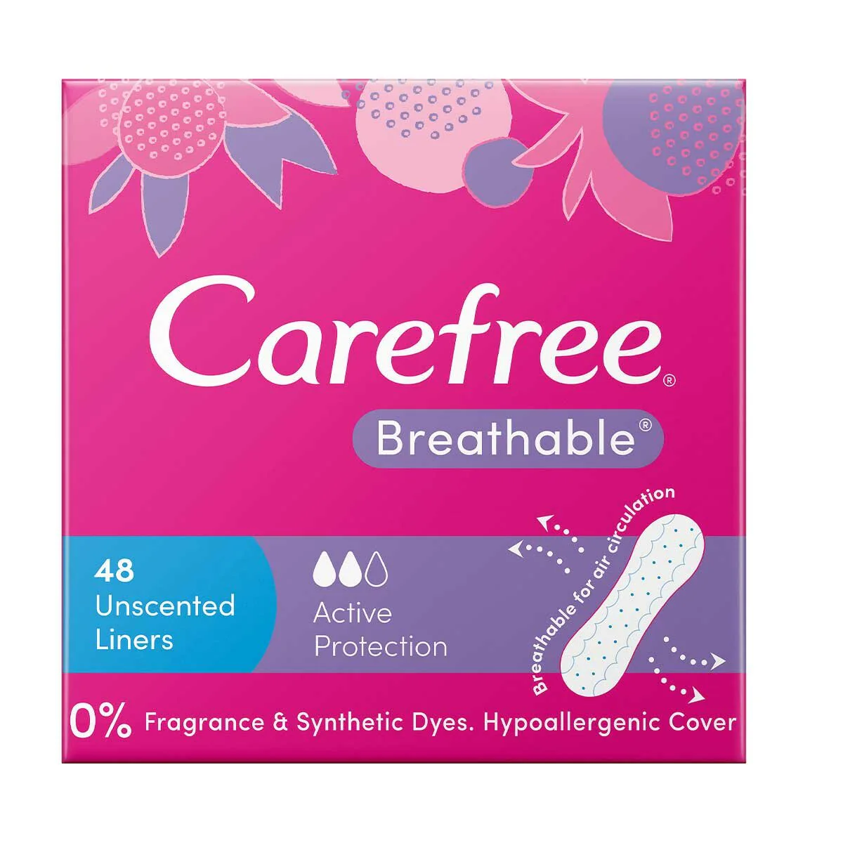 Carefree Breathable Panty Liners 3 x 48 Pack Unscented Liners - Image 2