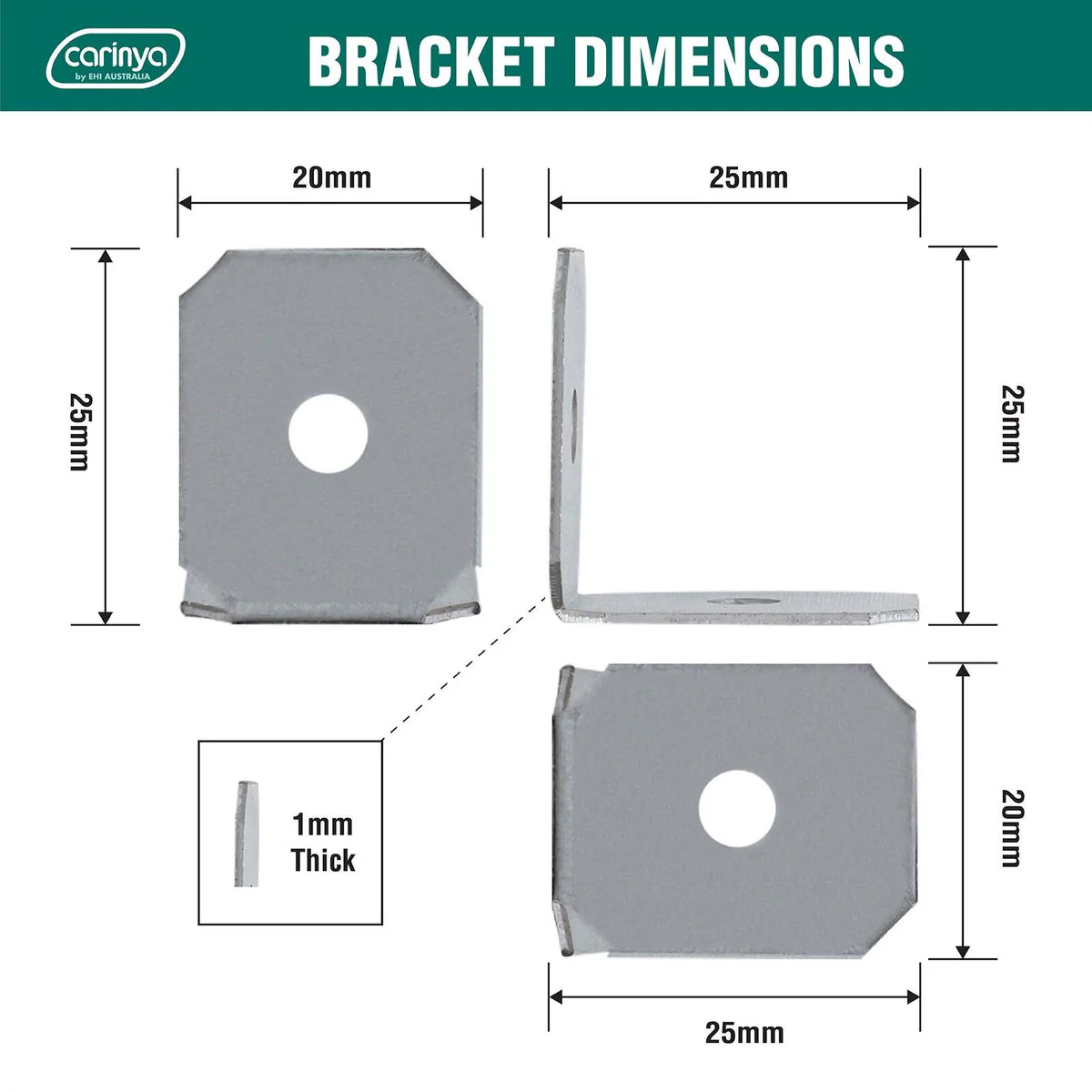 Carinya Galvanised Angle Make a Bracket 20 Pack - 25x25x20mm - Silver - Image 4