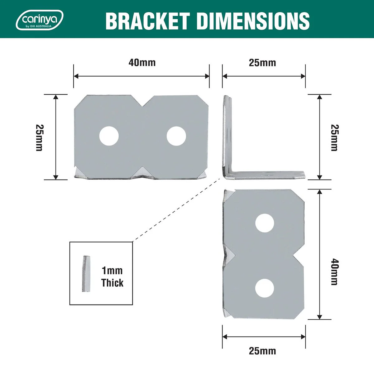 Carinya Galvanised Angle Make a Bracket 8 Pack 25x25x40mm Silver - Image 4