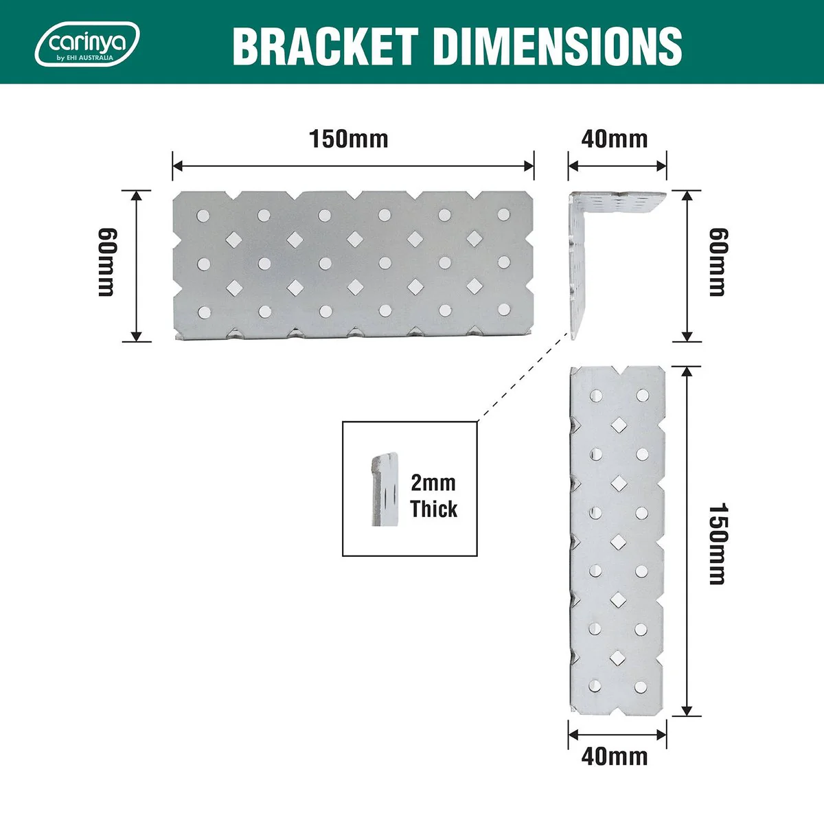Carinya Angle Bracket - 40 x 60 x 150mm - Galvanised Steel - Customisable - Image 3