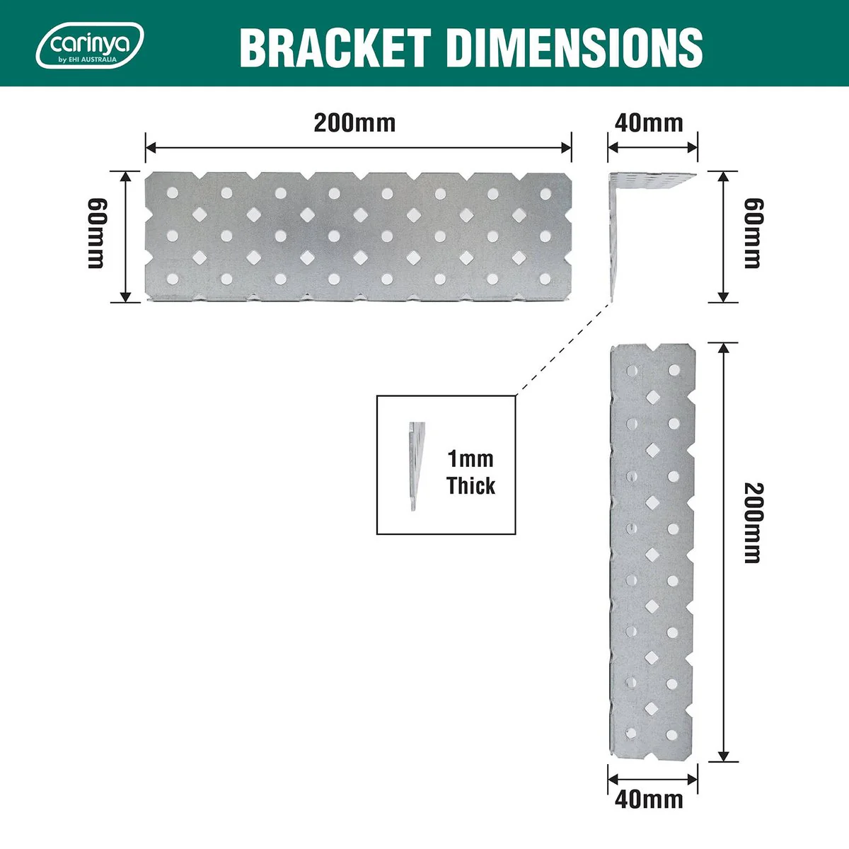 Carinya Angle Bracket - 60 x 40 x 200mm - Galvanised Steel - Customisable - Image 3