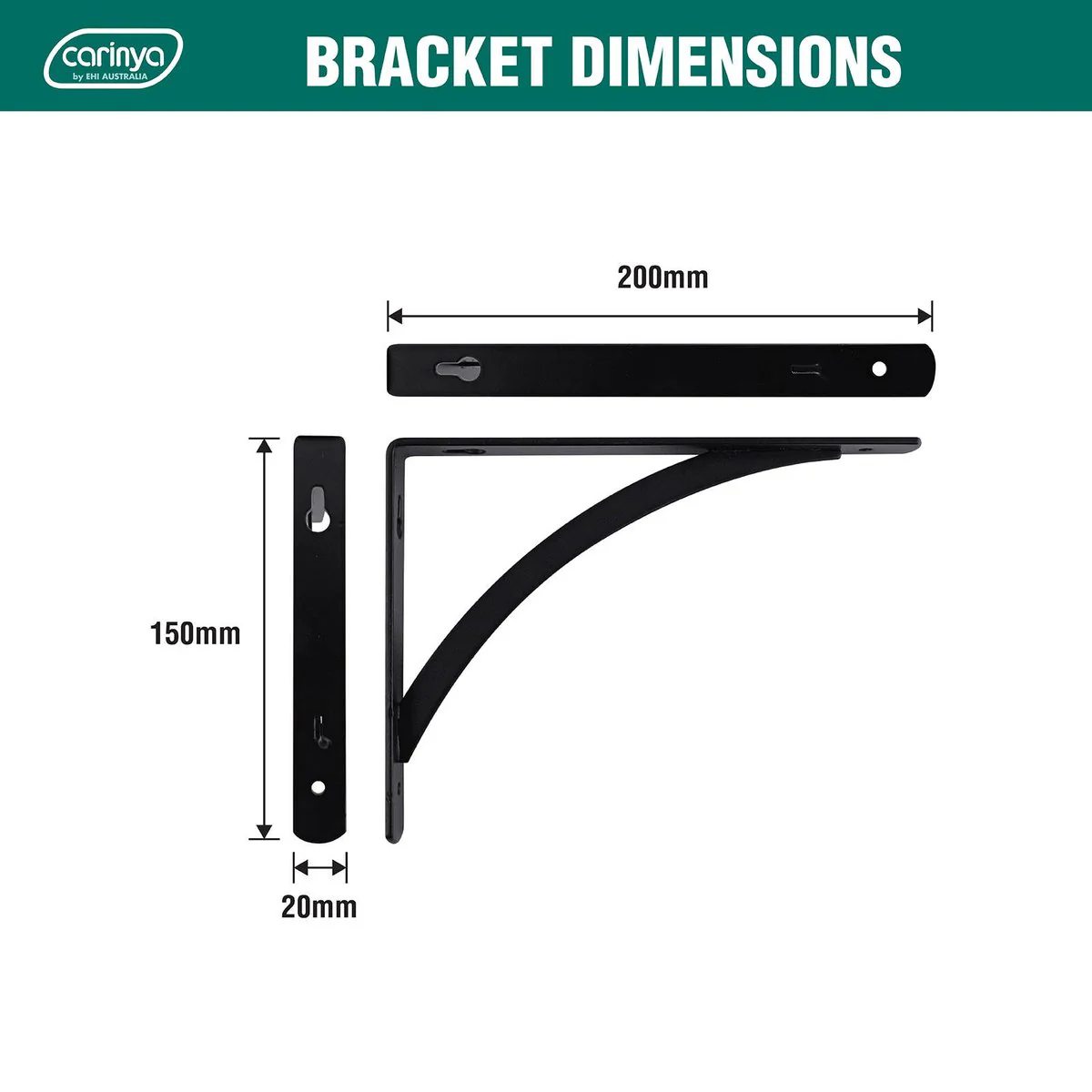 Carinya Arch Stayed Bracket - 200 x 150mm - Powder Coated Steel - Black - Image 3