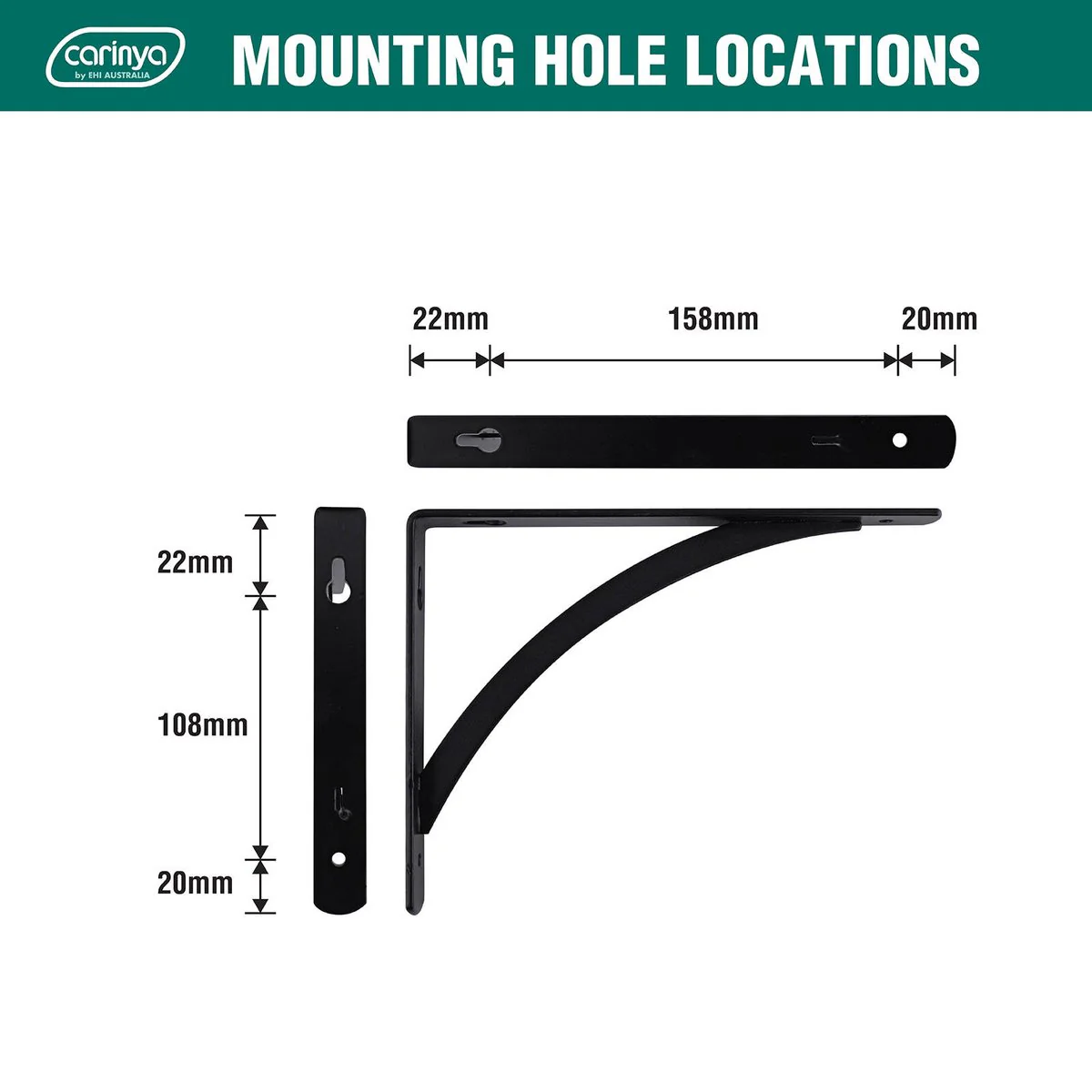 Carinya Arch Stayed Bracket - 200 x 150mm - Powder Coated Steel - Black - Image 4