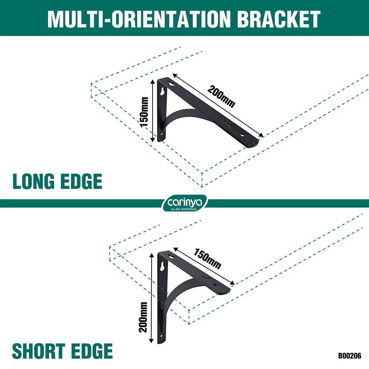Carinya Arch Stayed Bracket - 200 x 150mm - Powder Coated Steel - Black - Image 5