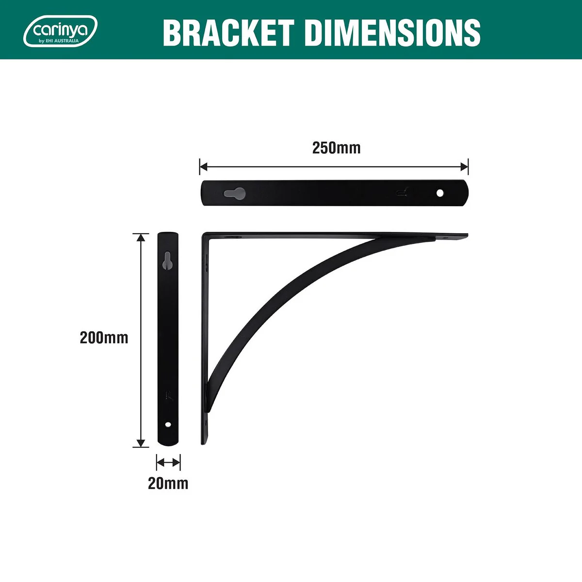Carinya Arch Stayed Bracket - 250 x 200mm - Powder Coated Steel - Black - Image 4