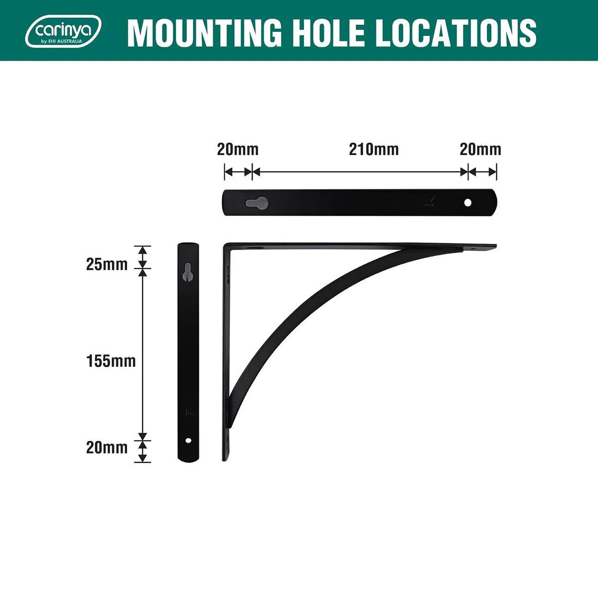 Carinya Arch Stayed Bracket - 250 x 200mm - Powder Coated Steel - Black - Image 5