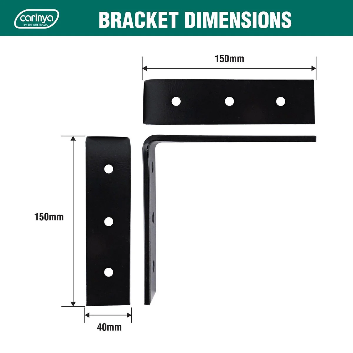 Carinya Heavy Duty Angle Bracket 150 x 150mm - Black - 150kg Load Capacity - Image 4