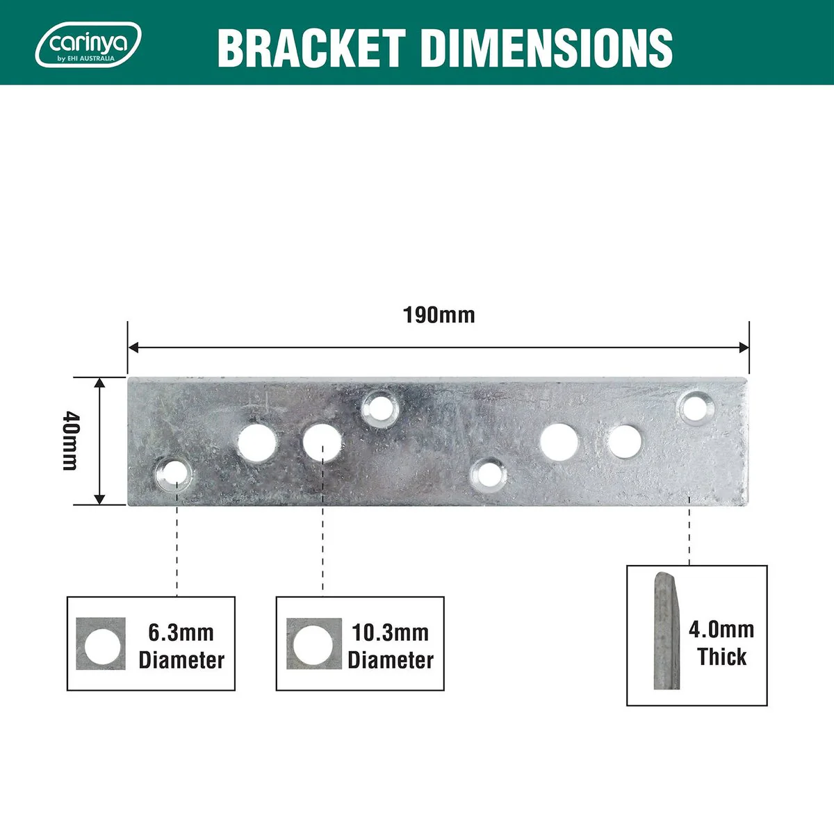 Carinya Mending Plate - 190 x 40 x 4mm - Hot Dipped Galvanised - Reinforced Strength - Image 4