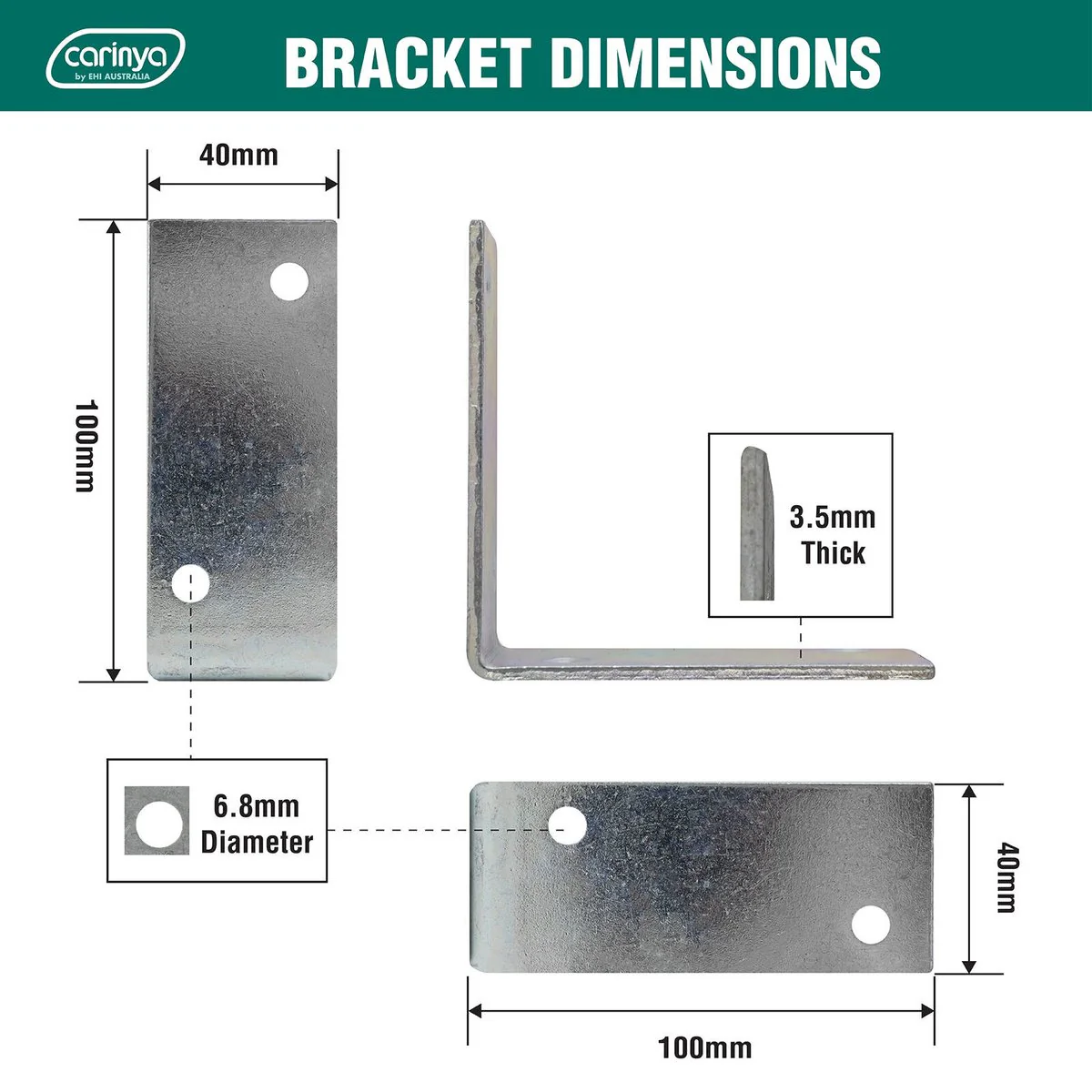 Carinya Reinforcing Angle Bracket - 100mm x 100mm x 40mm - Zinc Plated - Corrosion Resistant - Image 4