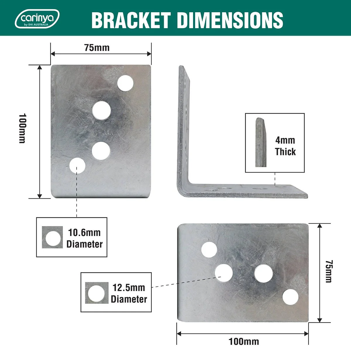 Carinya Reinforcing Angle Bracket - 100mm x 100mm x 75mm - Hot Dipped Galvanised - Image 4