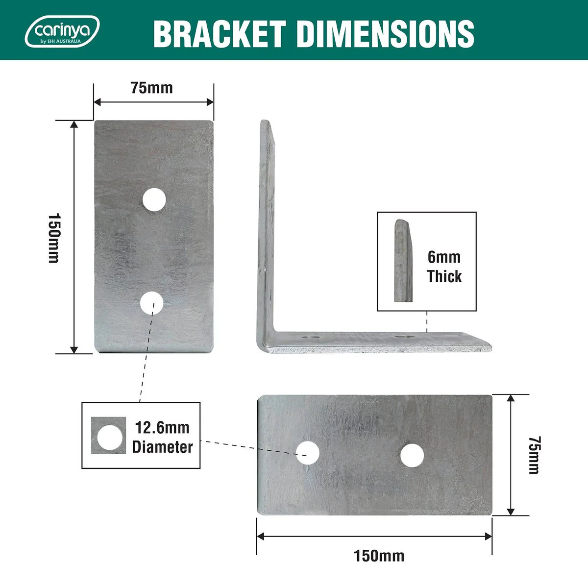 Carinya Reinforcing Angle Bracket - 150mm x 150mm x 75mm - Galvanised - Durable - Image 4