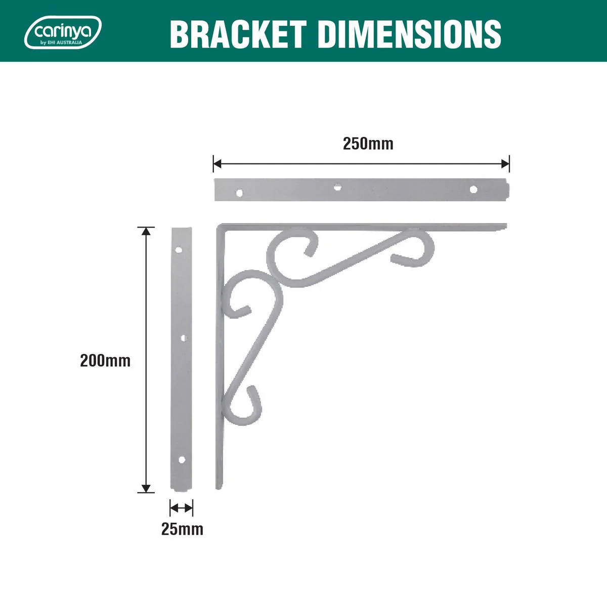 Carinya Scroll Stayed Bracket - 250 x 200mm - Powder Coated Steel - 200kg Capacity - Image 4