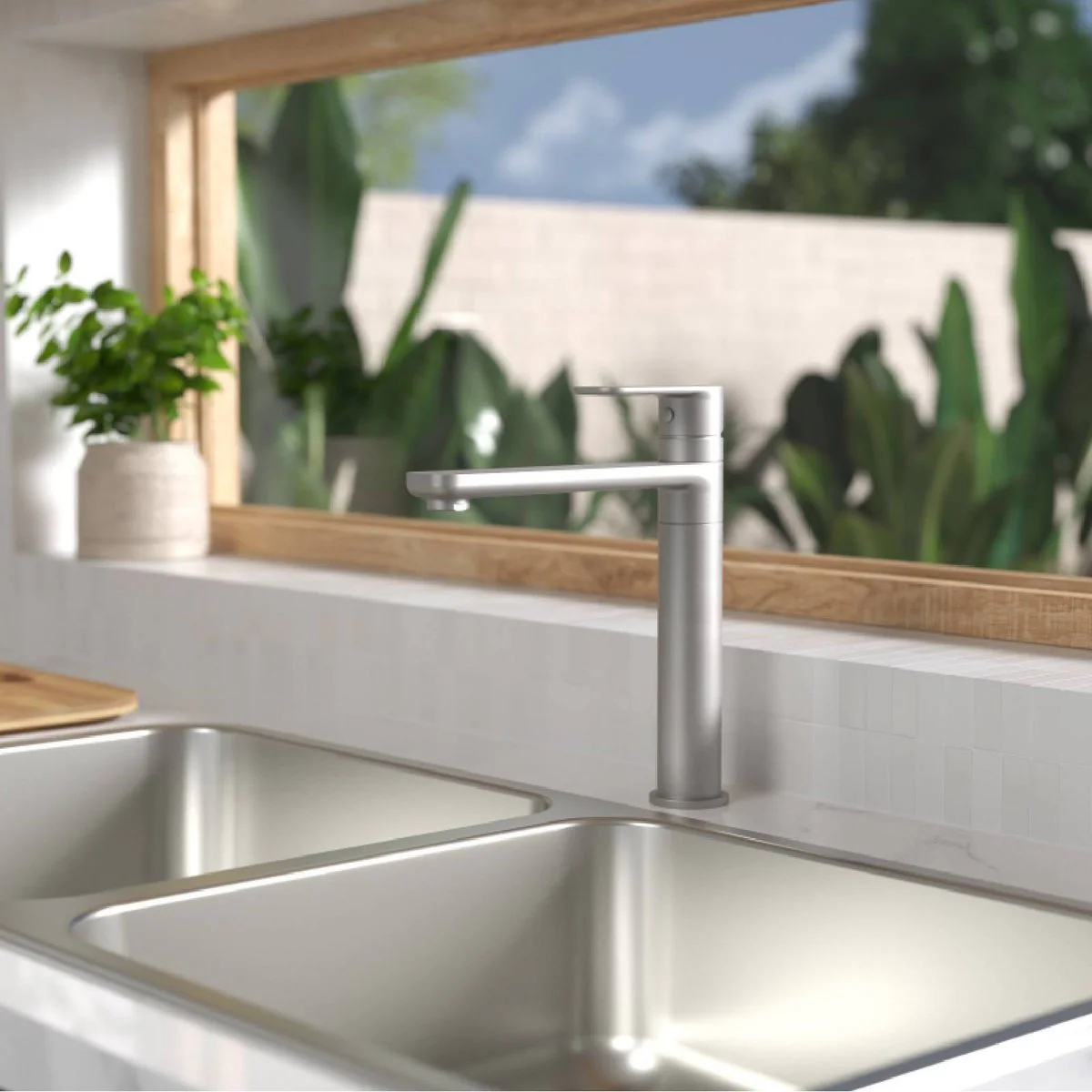 Caroma Brushed Nickel Luna Sink Mixer - Lead Free Brass - 50mm x 260mm - Image 3