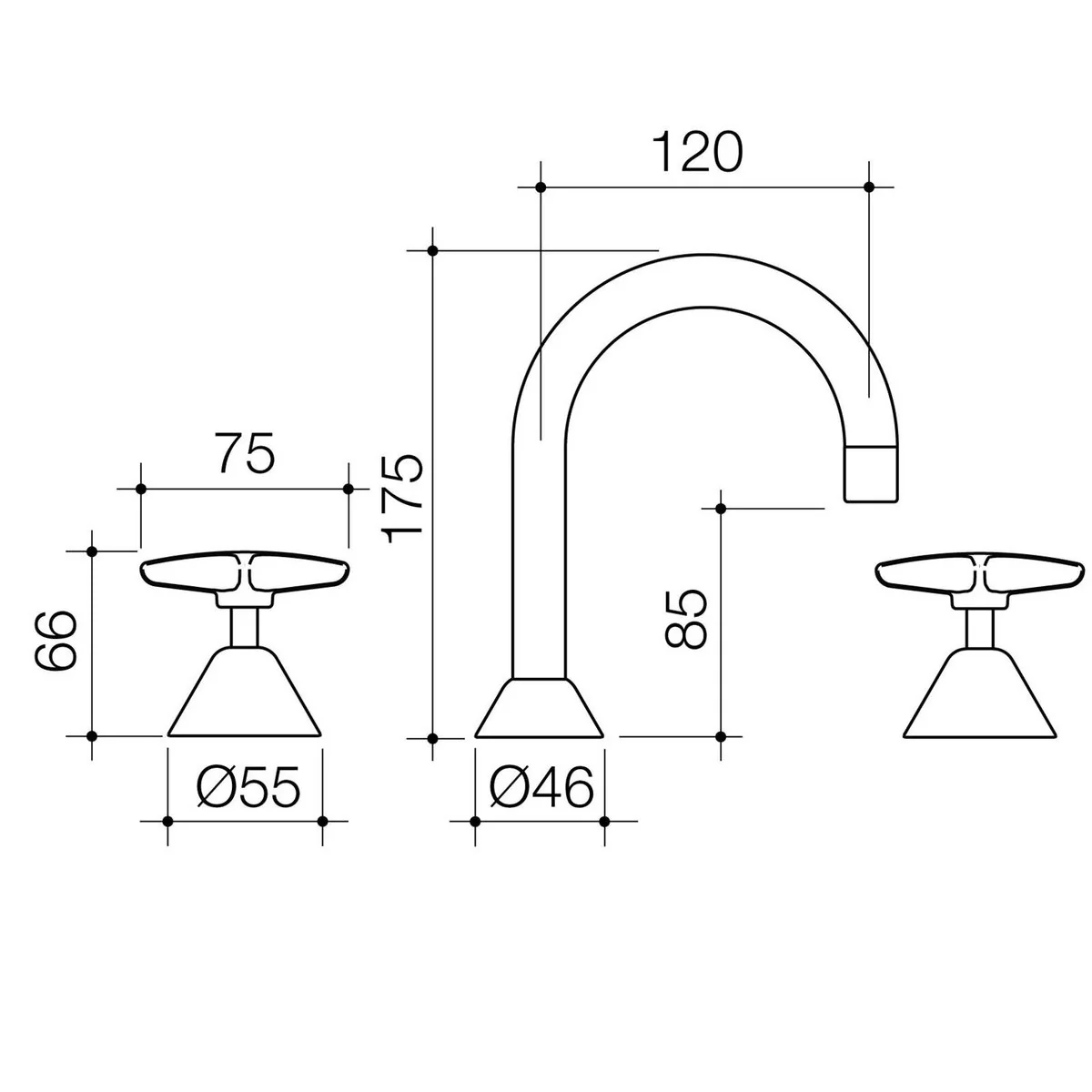 Caroma Chrome Elegance II Basin Set - Lead Free Brass - 3 Hole - 55mm x 175mm x 120mm - Image 2