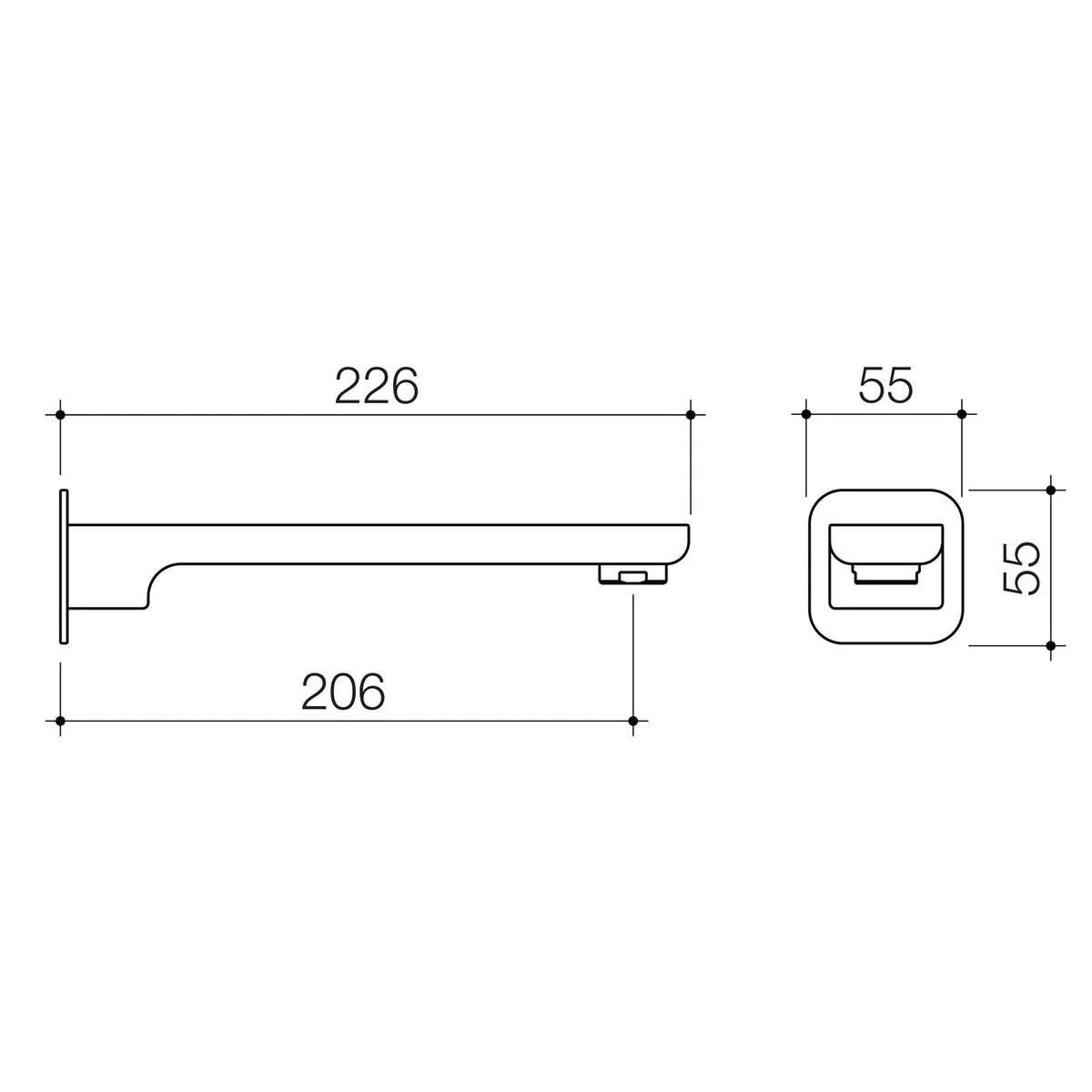 Caroma Luna Basin Bath Wall Outlet - Brushed Nickel - Lead Free - 55mm x 226mm - Image 2