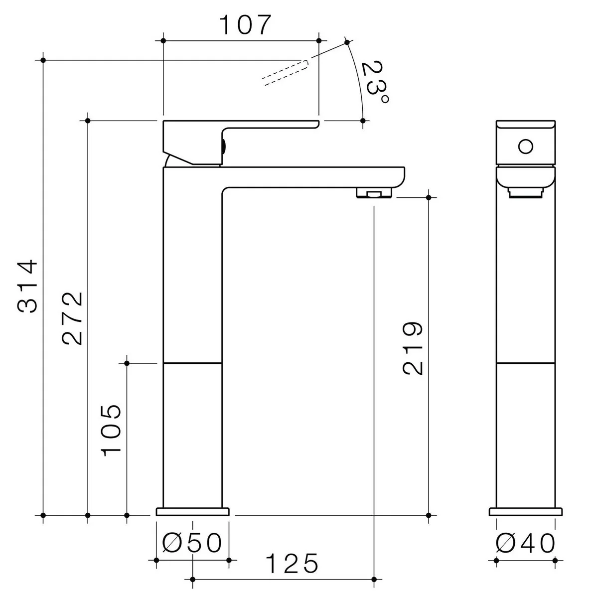 Caroma Luna Black Tower Basin Mixer - 40mm x 272mm x 125mm - Lead-Free Brass - 6 Star WELS Rating - Image 2