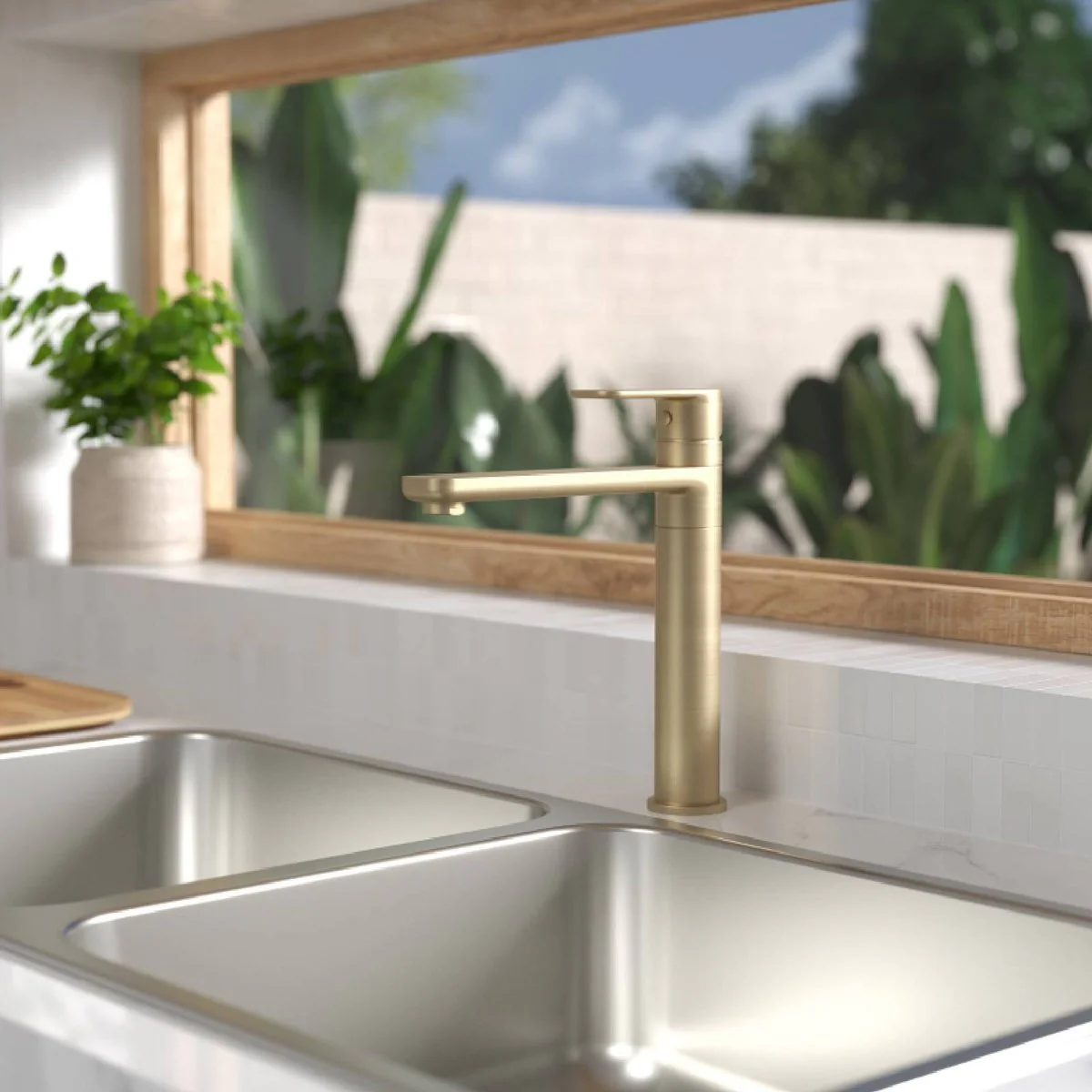 Caroma Luna Sink Mixer - Brushed Brass - Lead Free - 50mm x 260mm x 231mm - Image 3