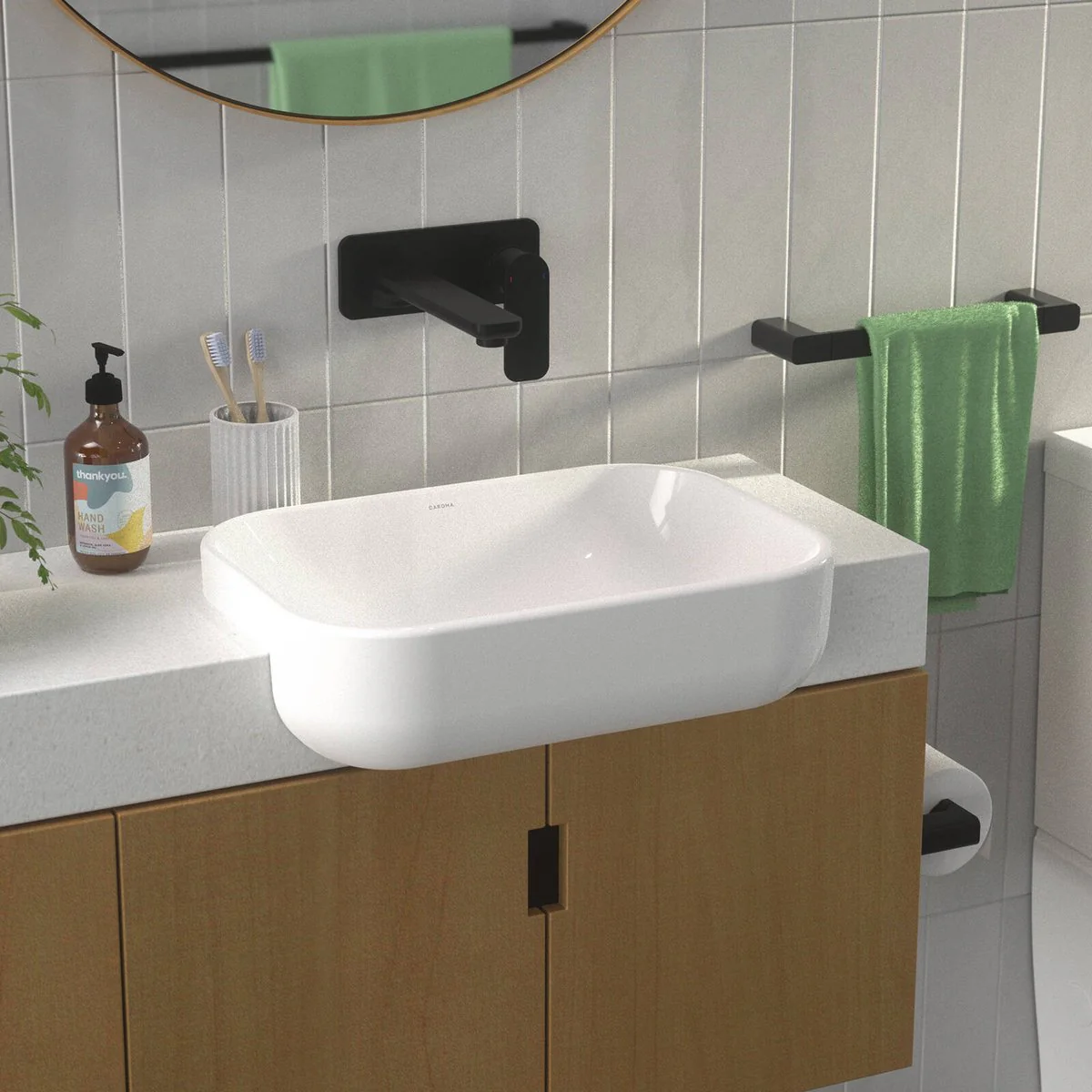 Caroma Luna Wall Basin Mixer - Lead Free Brass - 180mm x 122mm x 230mm - Satin Black - Water Efficient - Image 3