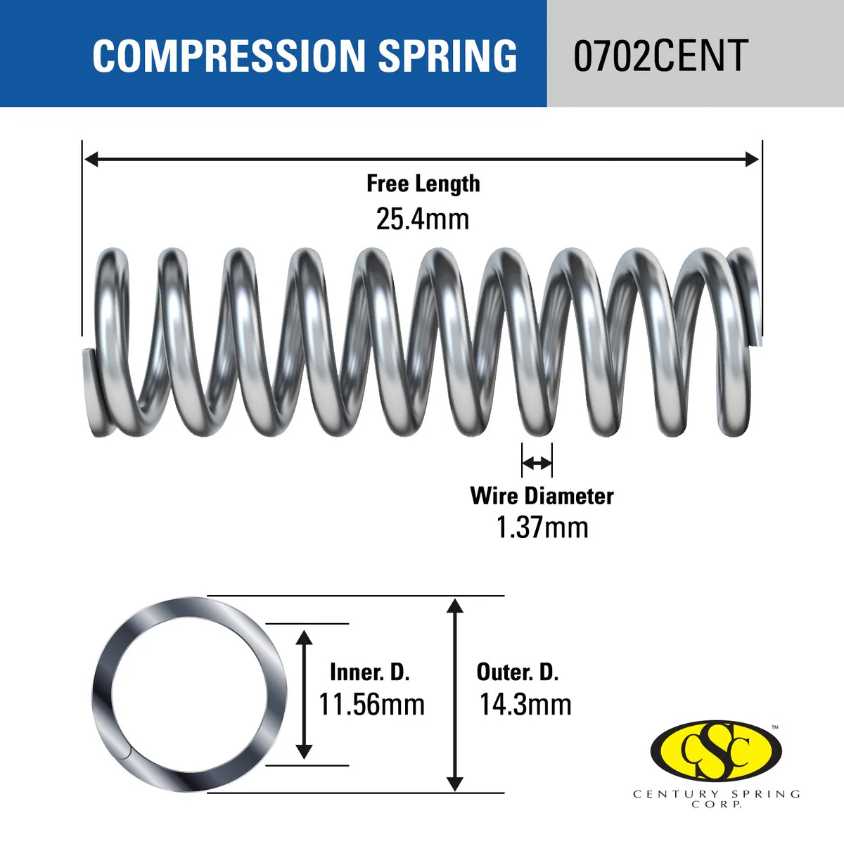 Century Spring Corp Compression Spring 14 x 25mm - 2 Pack - Durable, Flexible - Image 2