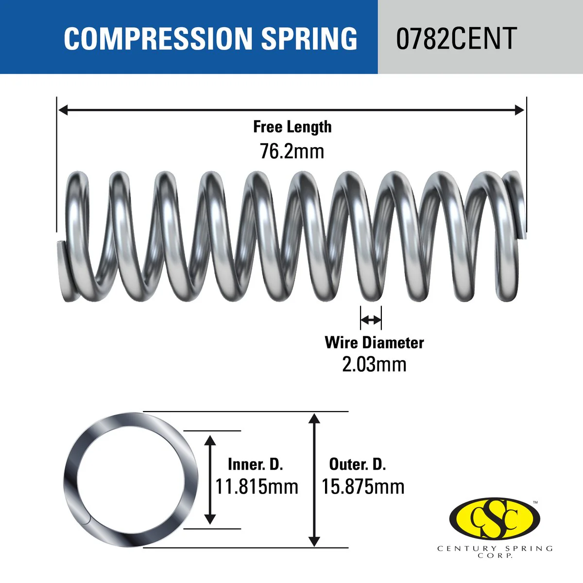 Century Spring Corp Compression Spring 2 Pack - 16 x 76mm - Durable Flexibility - Image 2
