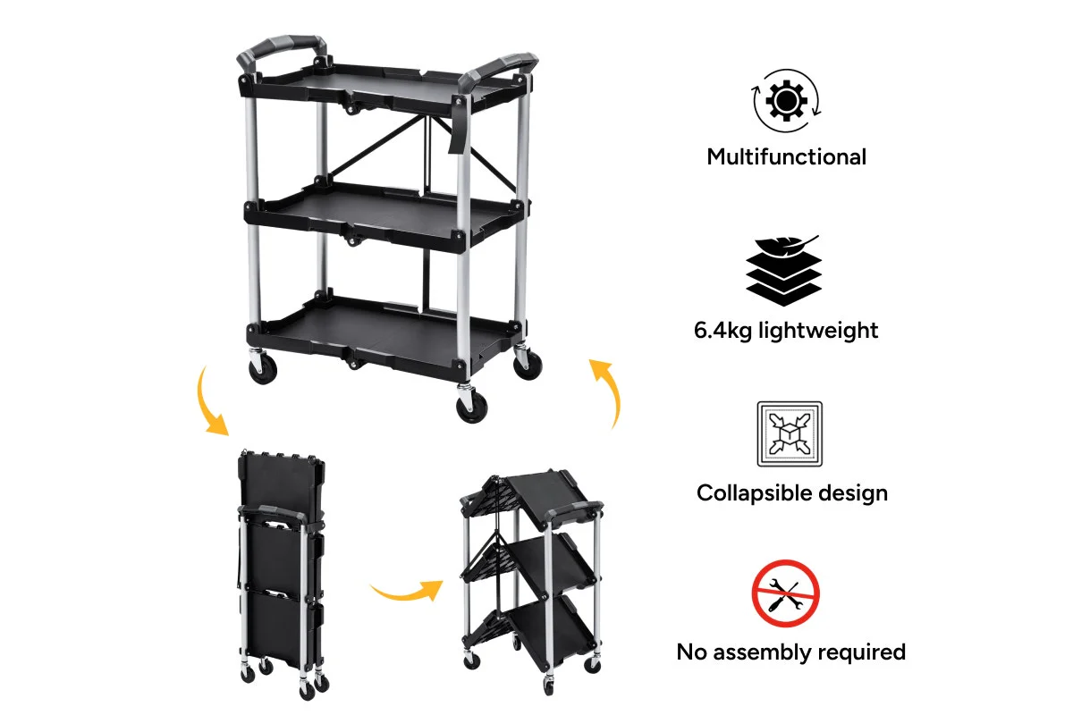 Certa Foldable Utility Storage Cart 3 Tier 75kg Capacity - Image 3
