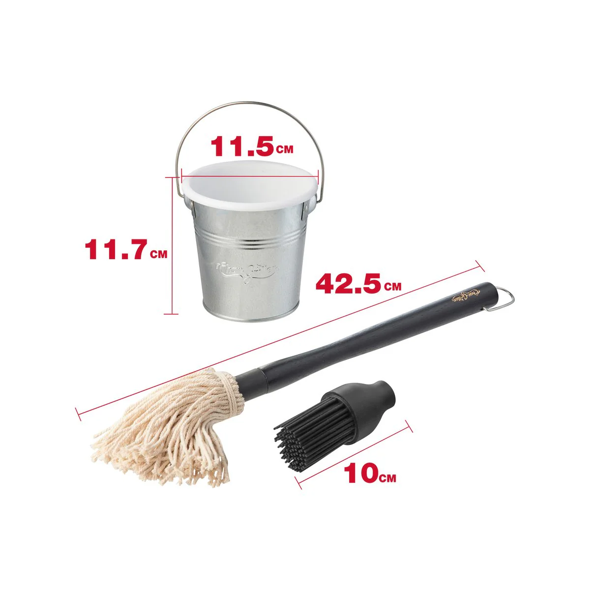 Char Griller Basting Bucket and Brush Set - 100% Cotton Mop & Silicone Brush - 112mm x 30mm x 30mm - Silver - Image 2