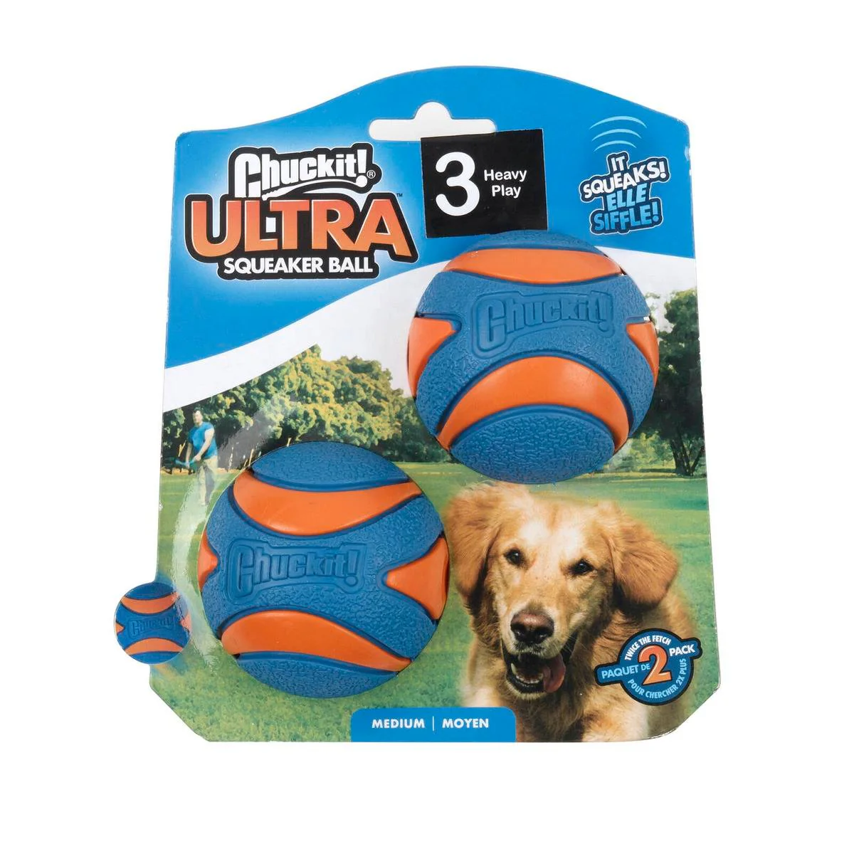 Chuckit Medium Ultra Squeaker Ball 2 Pack - 138mm x 167mm - Bright Colours