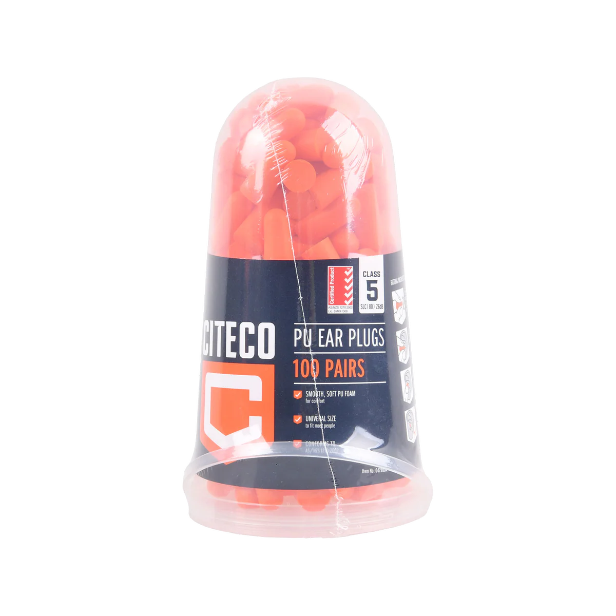 Citeco Class 5 Ear Plugs 100 Pack Dispenser - Noise Reduction 26.1dB - PU Foam