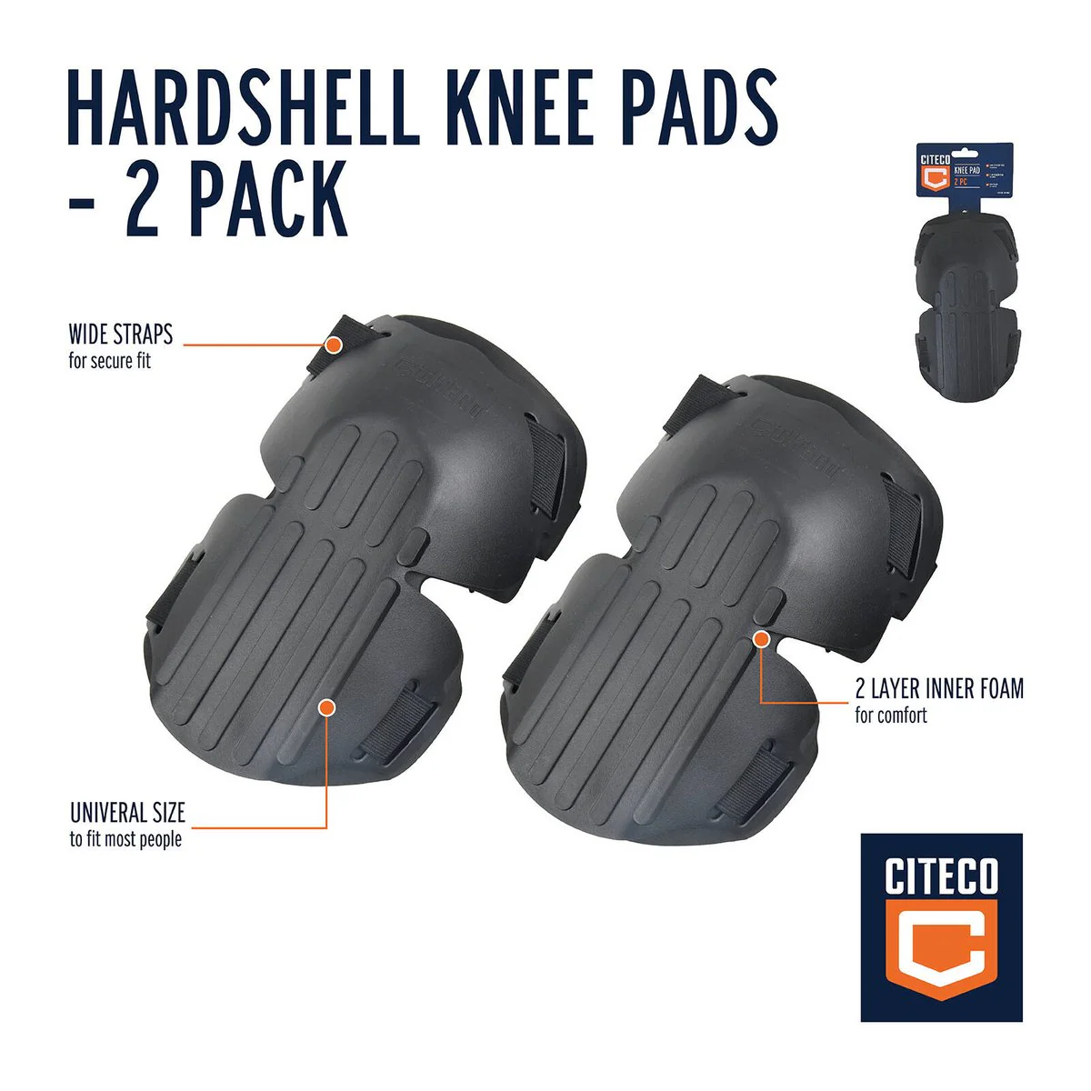 Citeco Hardshell Knee Pads 2 Pack - 20mm x 10mm x 20mm - Durable Support - Image 2