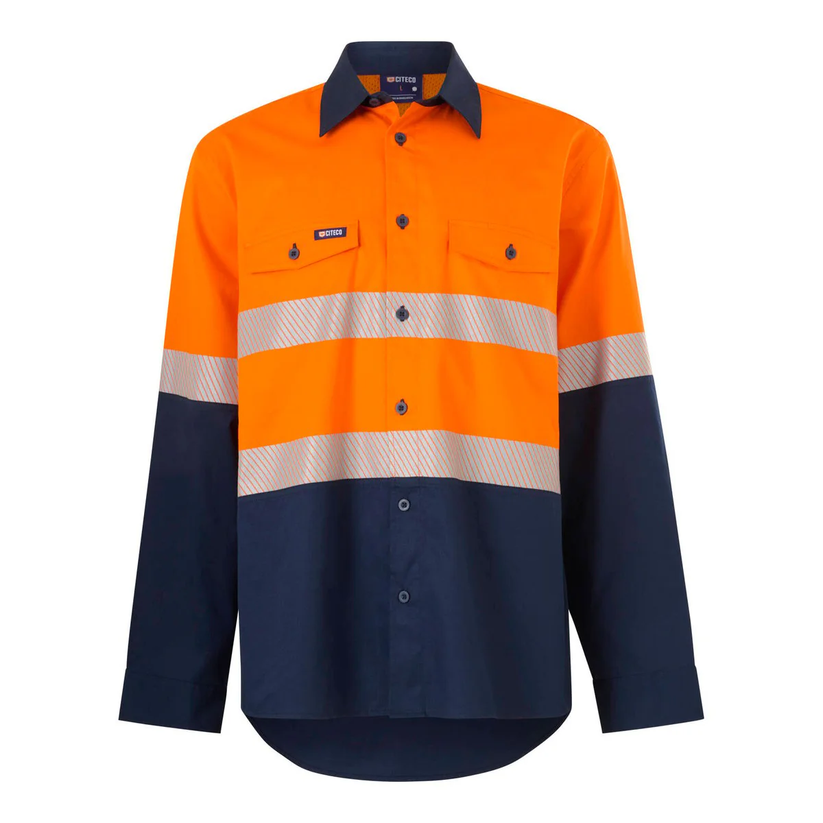 Citeco Long Sleeve Taped Shirt Hi Vis - Size L - Orange/Navy - UPF 50+