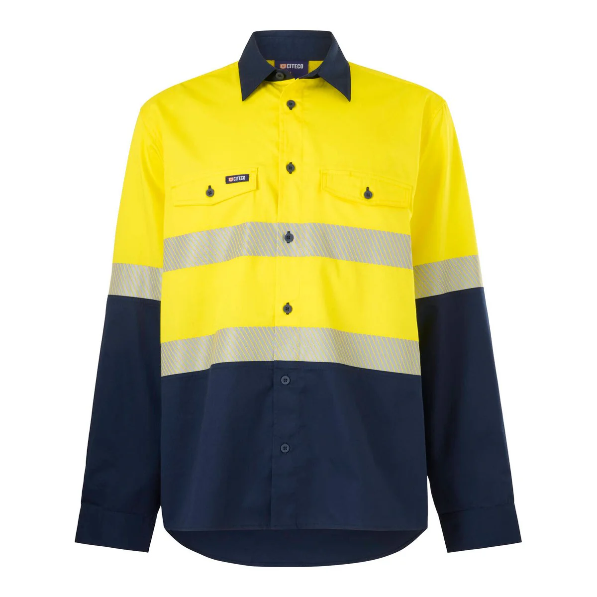 Citeco Long Sleeve Taped Shirt Hi Vis Size S Yellow Navy - UPF 50+ Protection