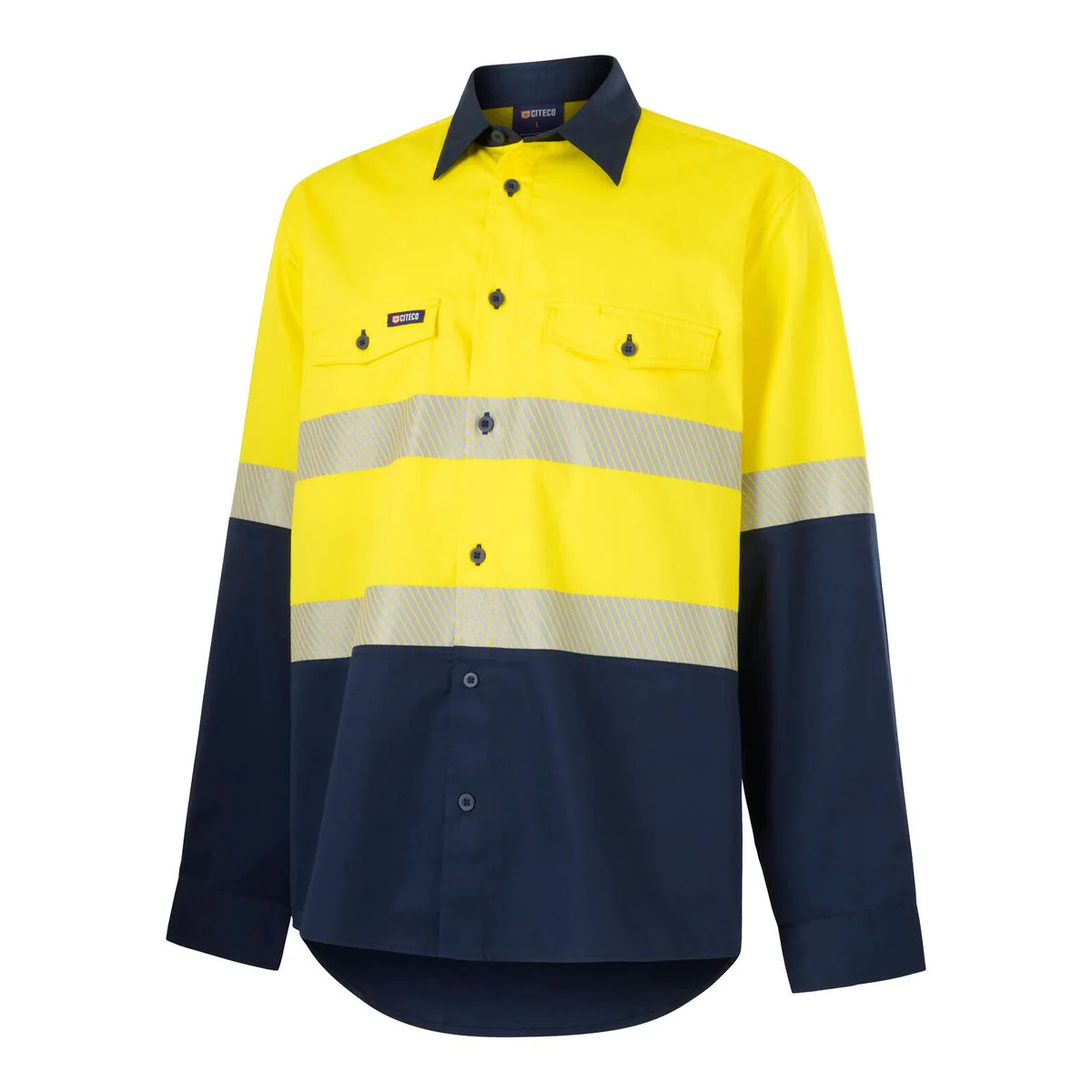 Citeco Long Sleeve Taped Shirt Hi Vis Size S Yellow Navy - UPF 50+ Protection - Image 2