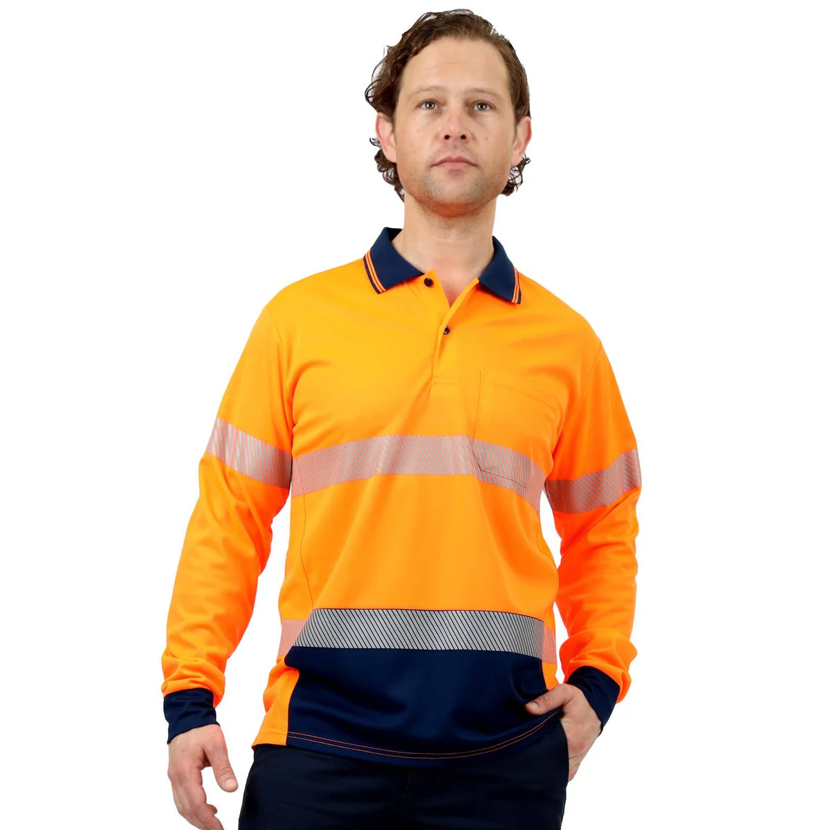 Citeco Orange Hi Vis Long Sleeve Polo Large - Lightweight - Breathable - Image 2