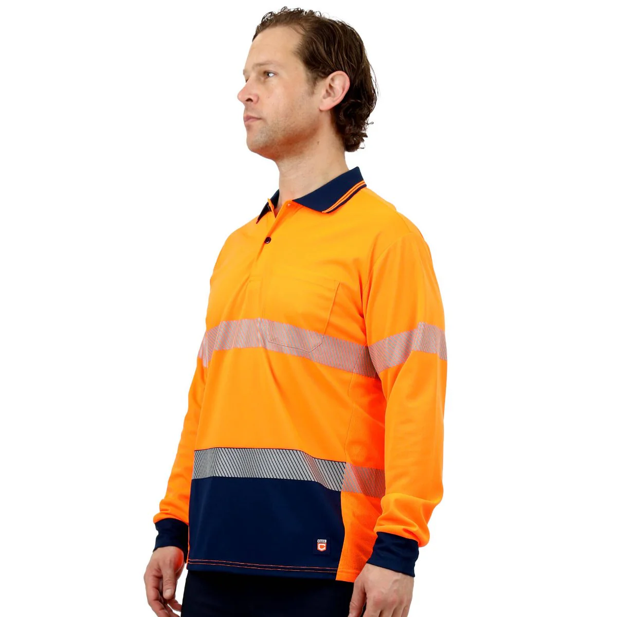 Citeco Orange Hi Vis Long Sleeve Polo Medium - Lightweight - Breathable - Image 3
