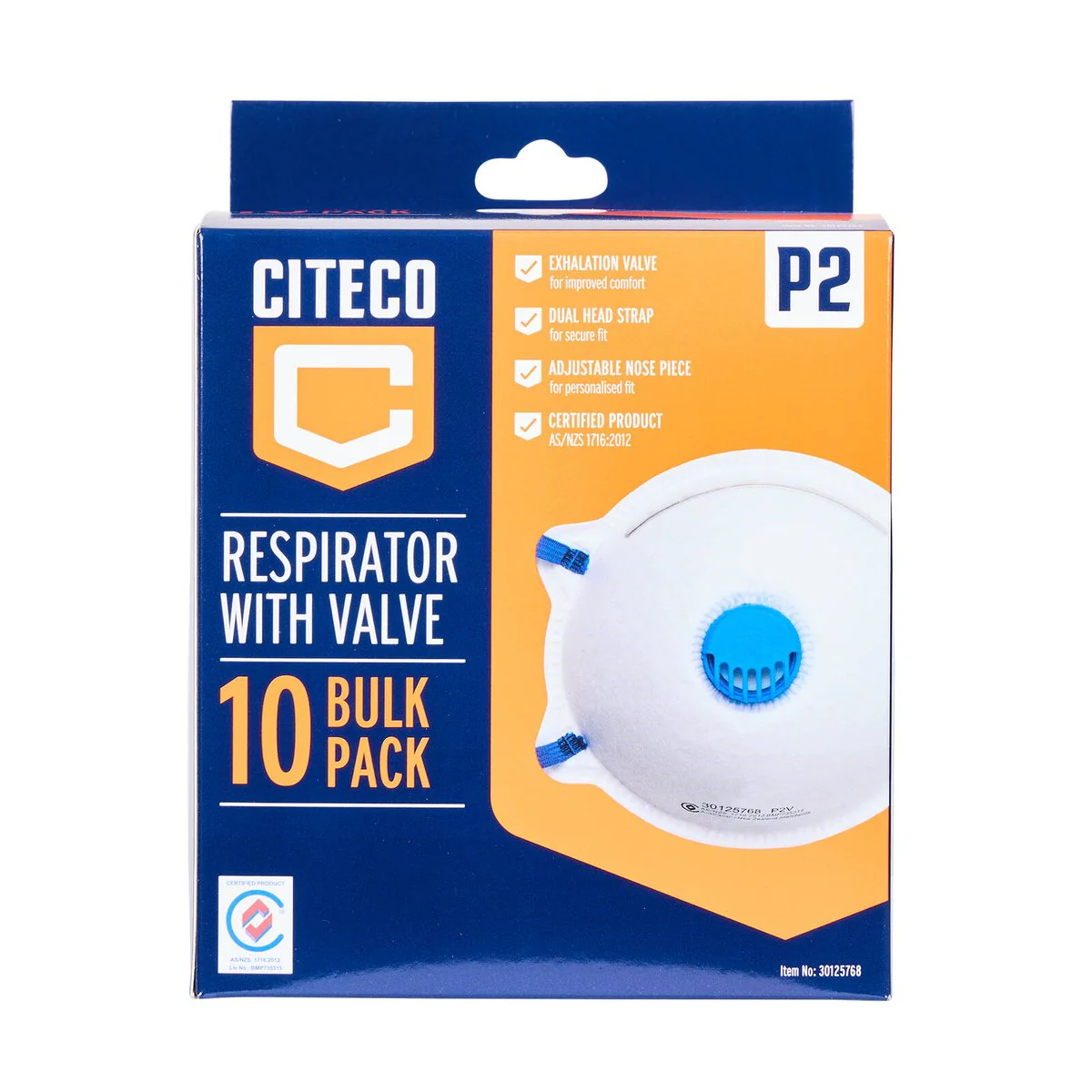 Citeco P2 Valved Respirator 10 Pack - AS/NZS 1716:2012 - 140mm x 180mm