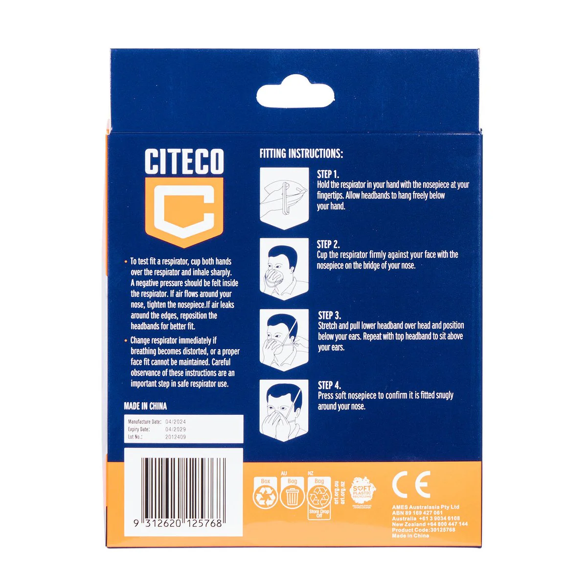 Citeco P2 Valved Respirator 10 Pack - AS/NZS 1716:2012 - 140mm x 180mm - Image 2