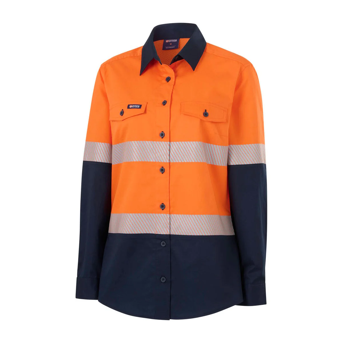 Citeco Womens Long Sleeve Shirt Size 10 - Orange Navy - Hi Vis - UPF 50+ - Image 2