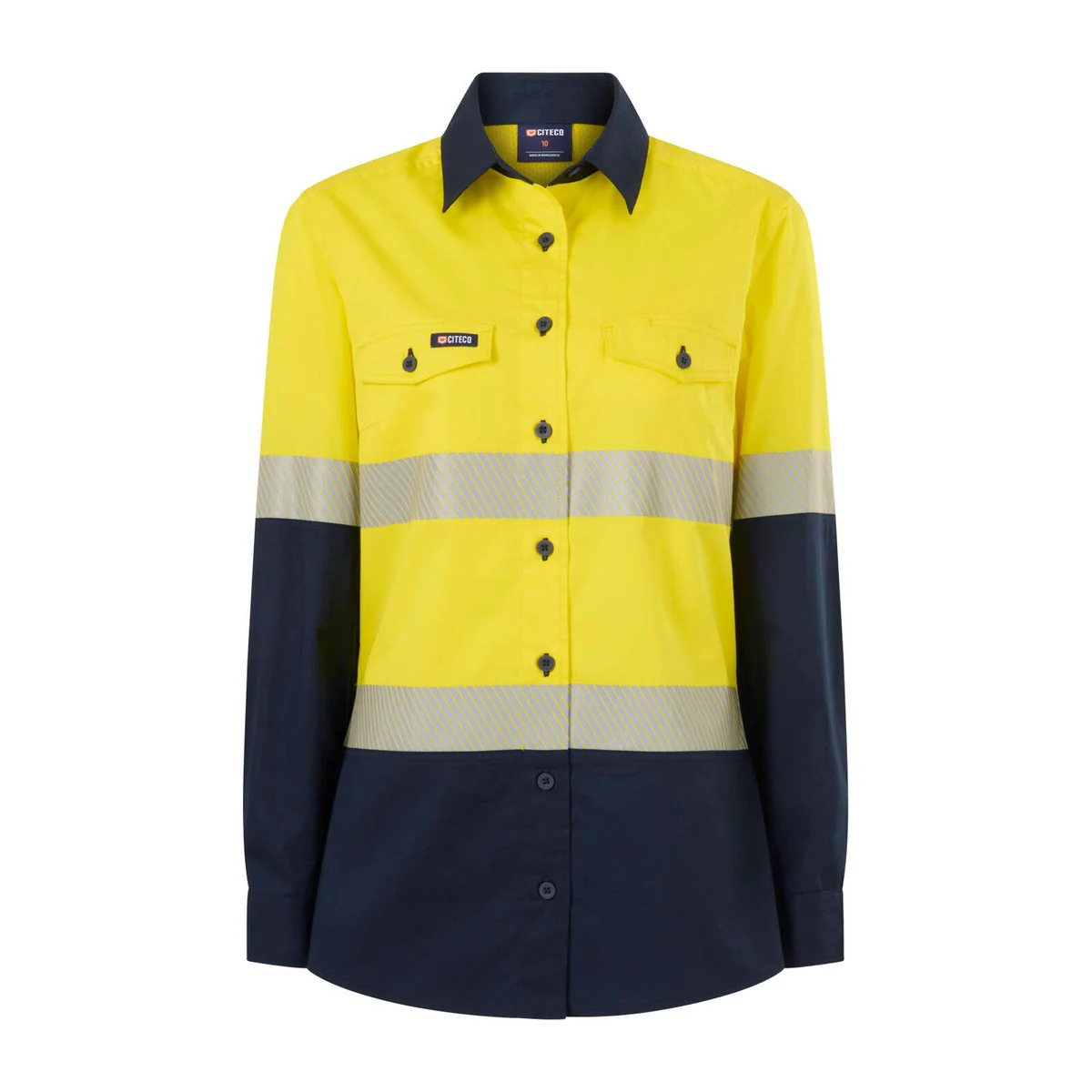 Citeco Womens Long Sleeve Shirt Size 18 - Hi Vis Yellow Navy - Safety Comfort