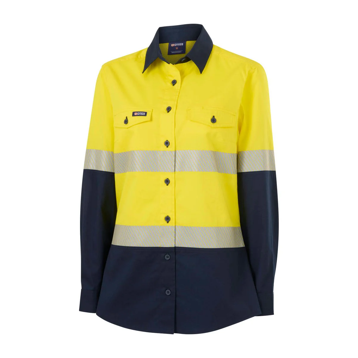 Citeco Womens Long Sleeve Shirt Size 18 - Hi Vis Yellow Navy - Safety Comfort - Image 2