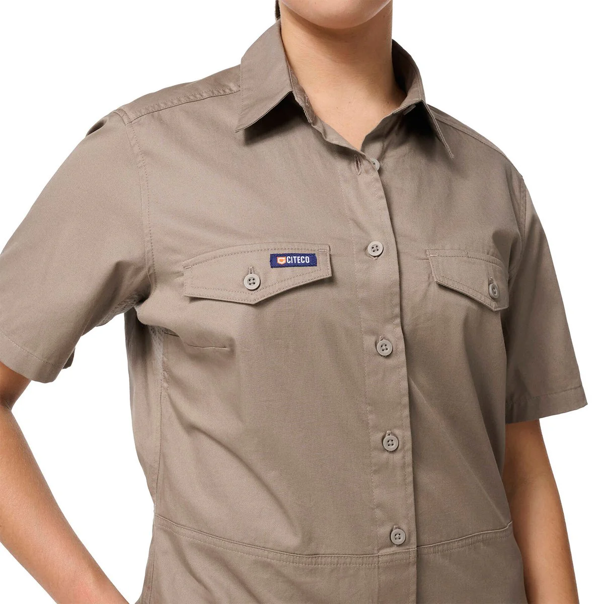 Citeco Womens Short Sleeve Shirt Size 16 - Khaki - UPF 50+ Protection - Breathable Cotton - Image 4