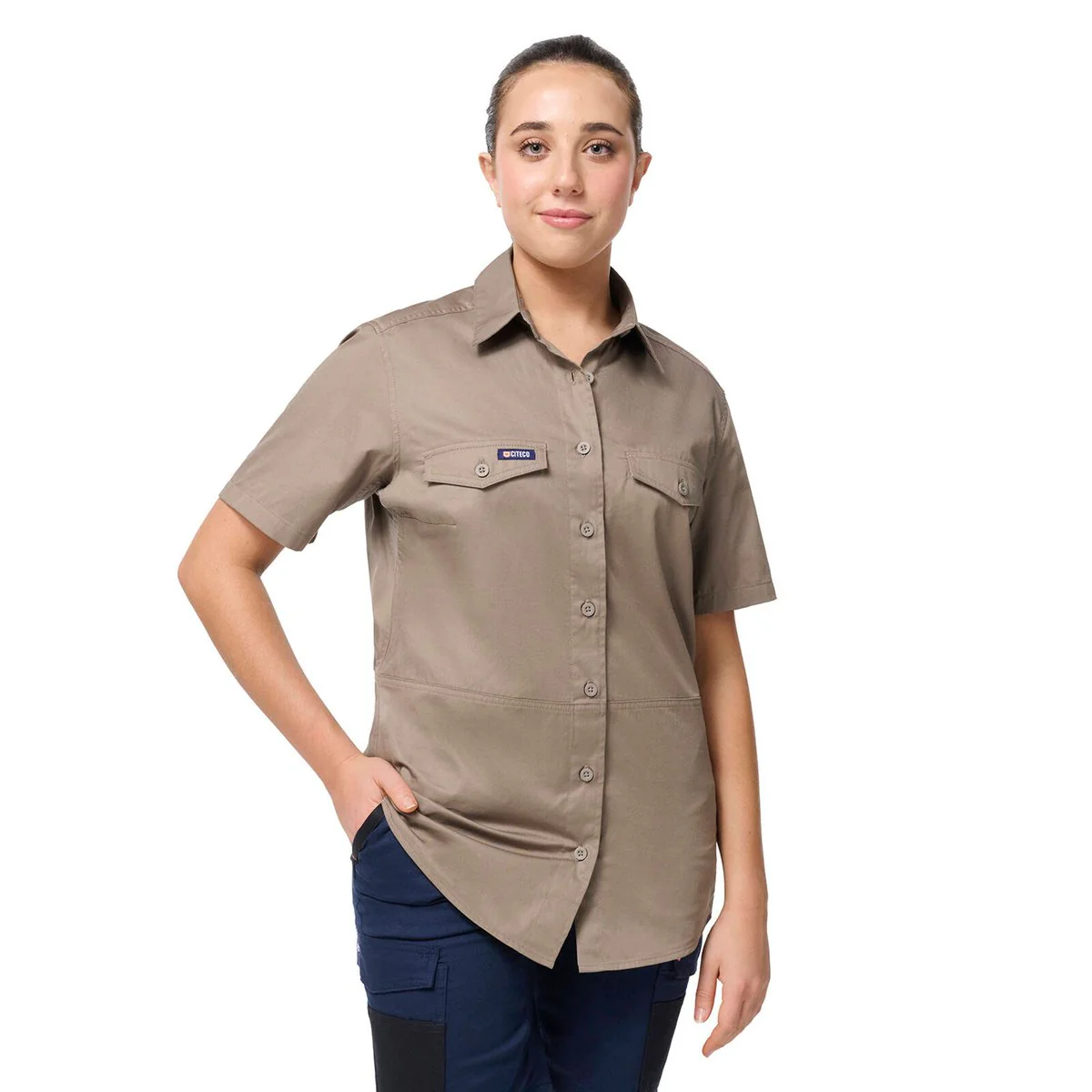 Citeco Womens Short Sleeve Shirt Size 8 - Khaki - Lightweight Cotton - UPF 50+ - Image 3