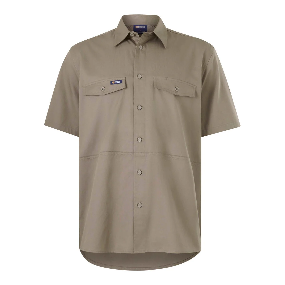 Citeco XL Khaki Short Sleeve Shirt - Lightweight Cotton - UPF 50+ Sun Protection