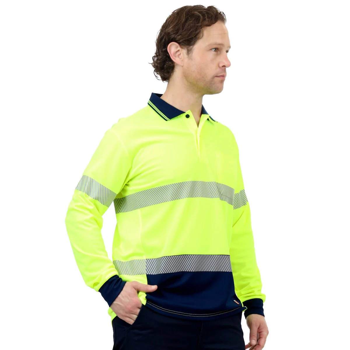 Citeco Yellow Hi Vis Long Sleeve Polo Medium - Reflective - Lightweight - Breathable - Image 4