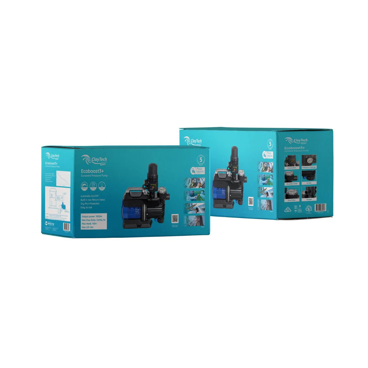 Claytech Ecoboost 3 Constant Pressure Pump - 3800L/Hr - Self-Priming - 43m Max Head - Image 3